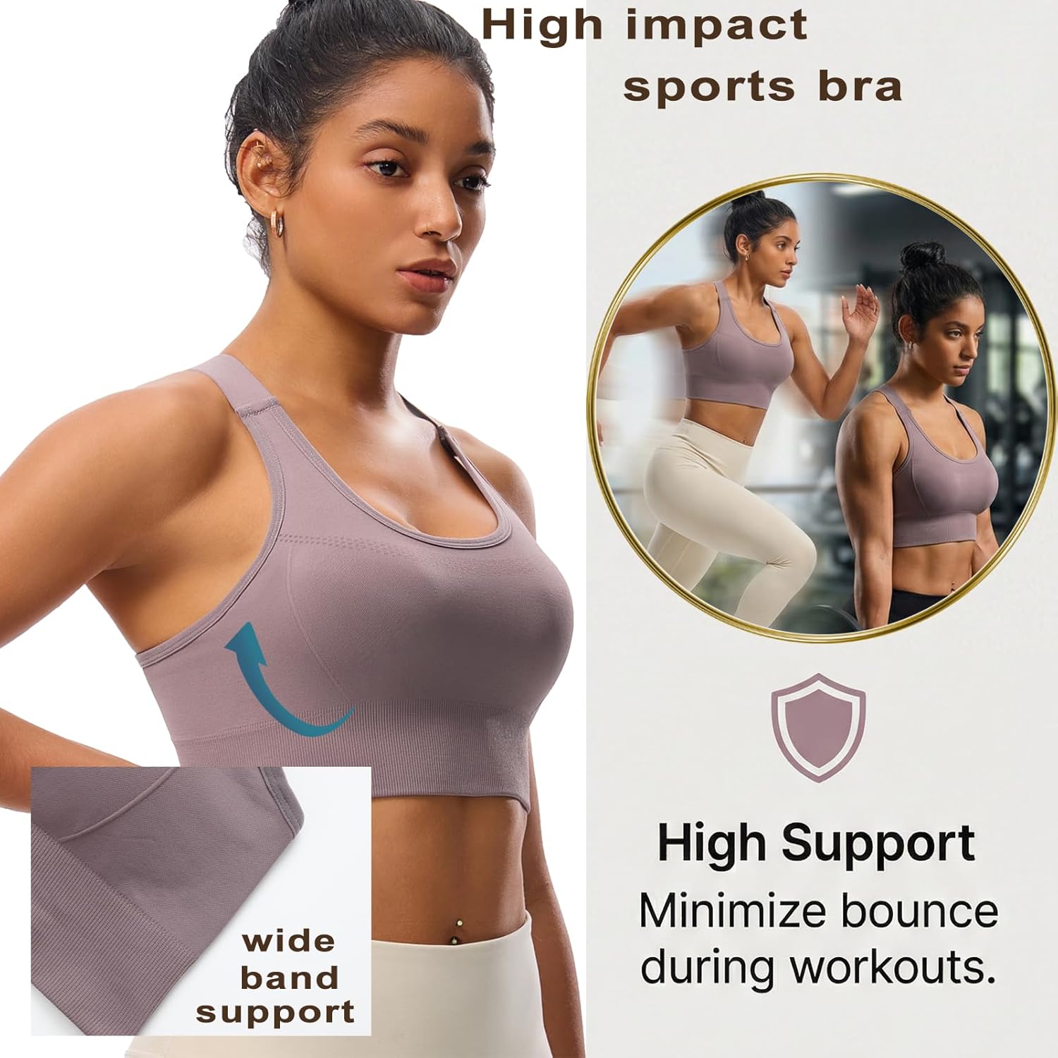 Sports Bras for Women High Support Racerback Seamless Sports Bra Adjustable Straps Yoga Bra Padded Workout Bra