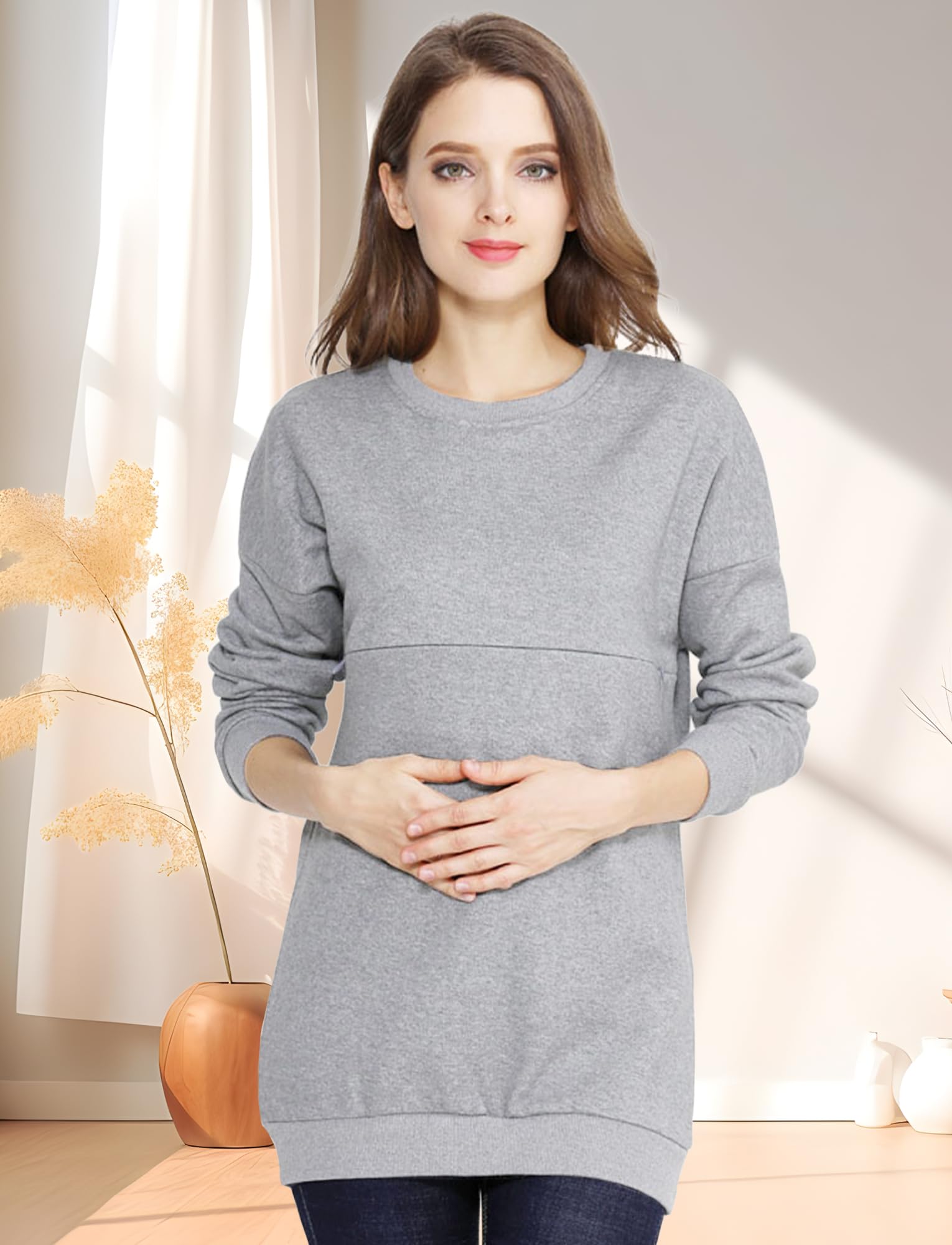 FEOYA Incinta Allattamento Felpa Donna Manica Lunga Allattamento Camicia Abbigliamento da Allattamento Invernale Caldo da Donna