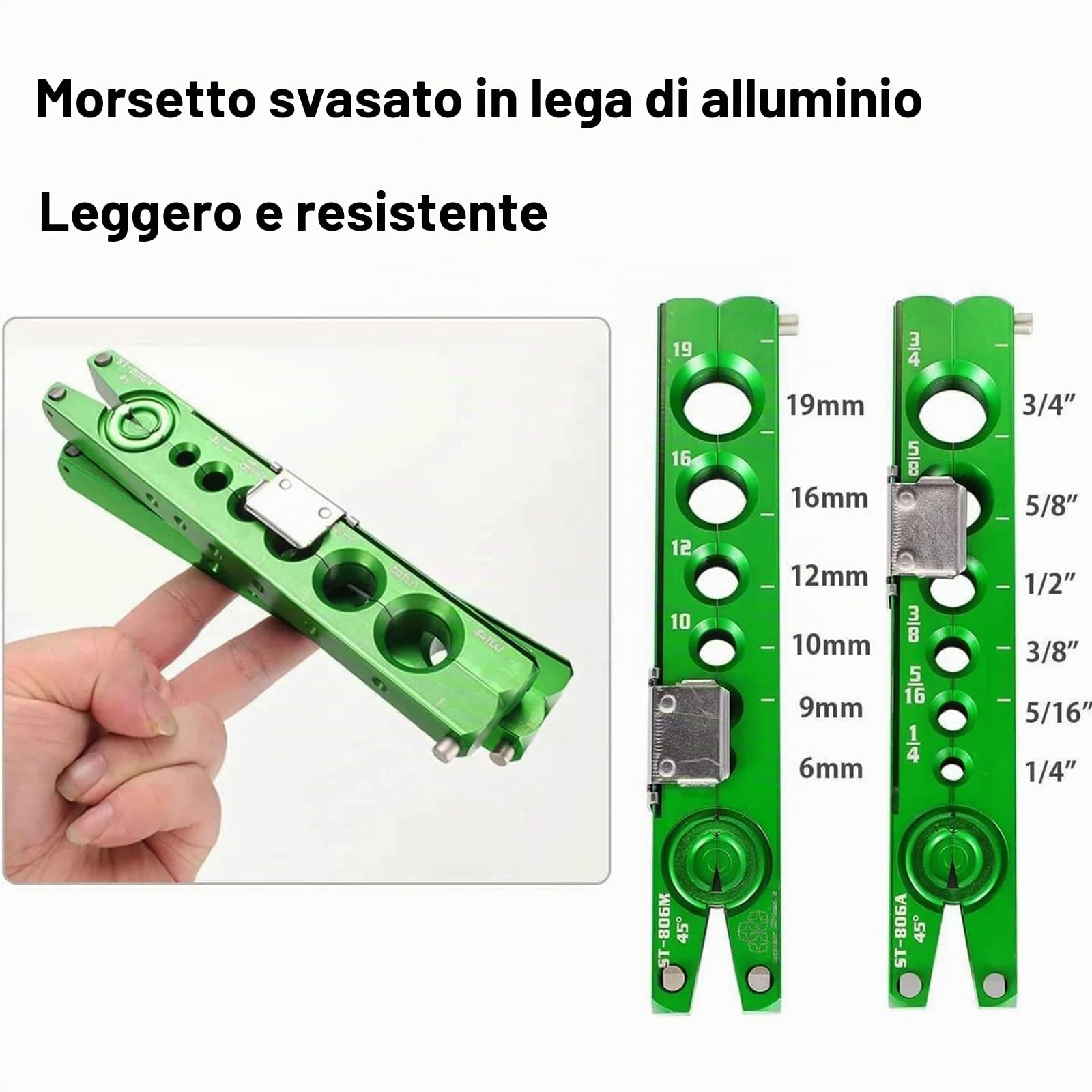 5 in 1 Kit Cartellatrice per Condizionamento,per utensile per svasatura tubi in rame da 1/4”-3/4”e 6-19 mm,strumento per svasatura tubi singoli con 45°con tagliatubi e strumento di sbavatura