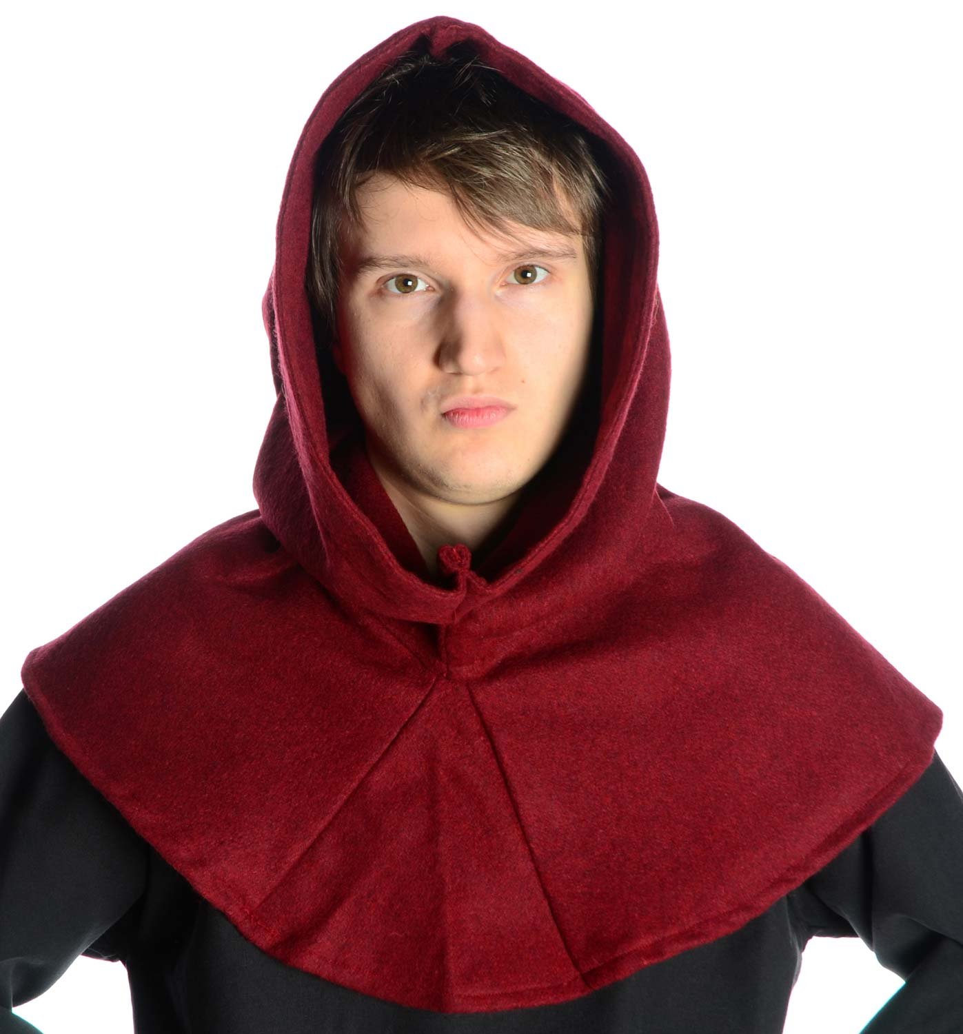 Hemad Men's Red - Dark Red Medieval Long-Tailed Hood – Wool Felt – Red