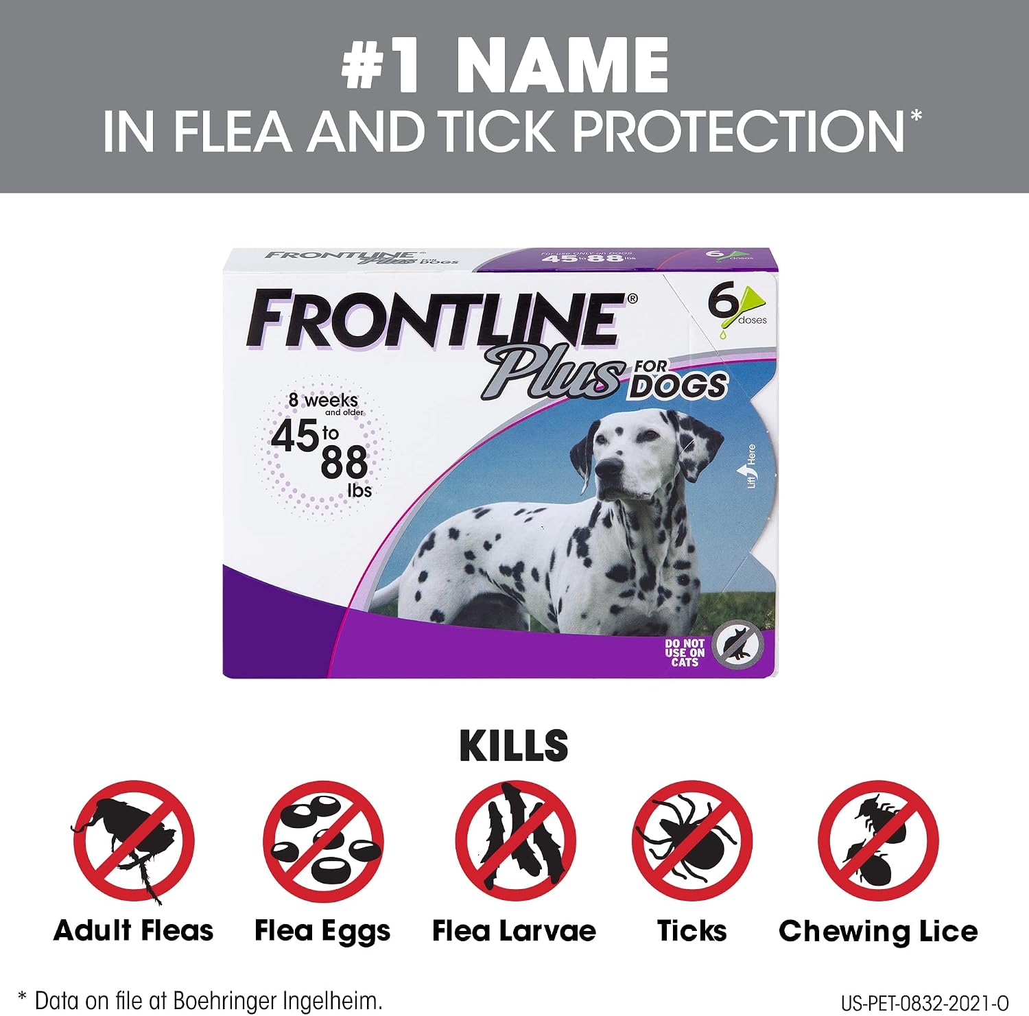 FRONTLINE Plus for Dogs Flea and Tick Treatment (Large Dog, 45-88 lbs.) 6 Doses (Purple Box)