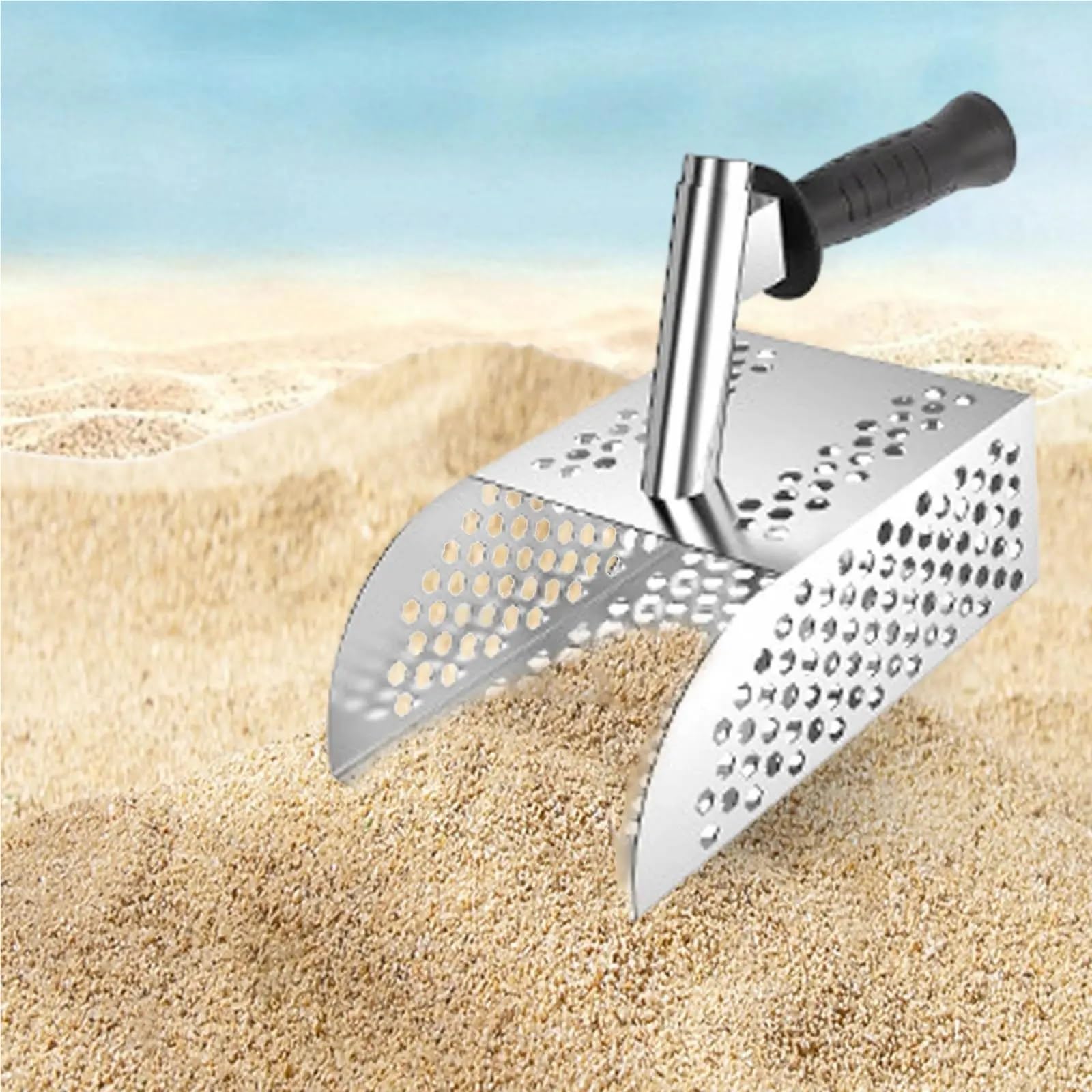 Rastrillo per pulci di sabbia Pala for la pulizia della sabbia, strumento leggero for raccogliere creature, ritrovamenti sulla spiaggia, robusto filtro for , pala da , scavo(With Rod)