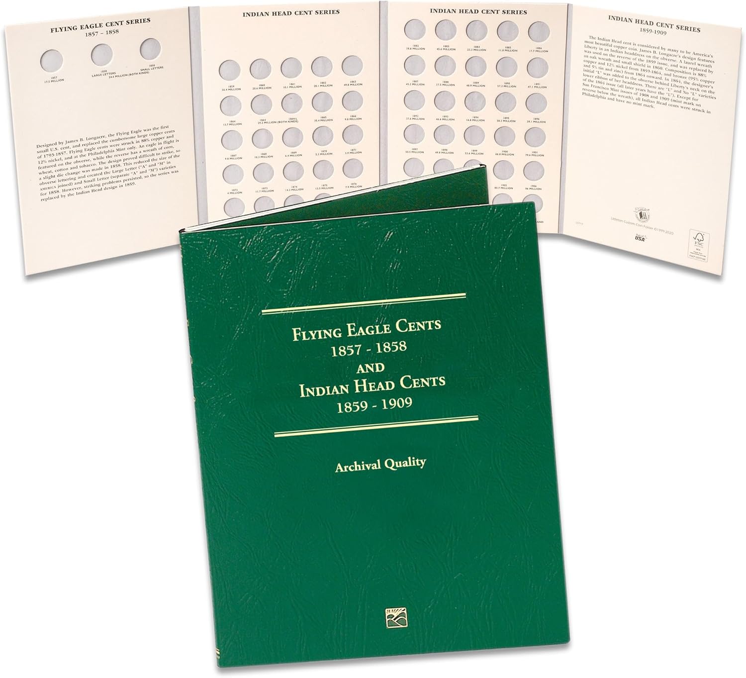 Littleton Coin Company 1857-1909 Flying Eagle Cents & Indian Head Cents Folder Coin Storage