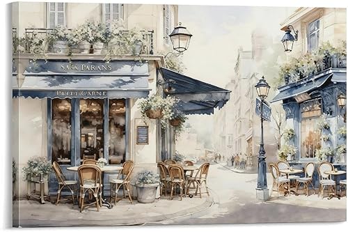 Arte De Pared Enmarcado Con Vista De Calle, Impresión En Lienzo De Cafetería Europea, Pintura De Escena De La Ciudad De París, Ilustraciones Vintage