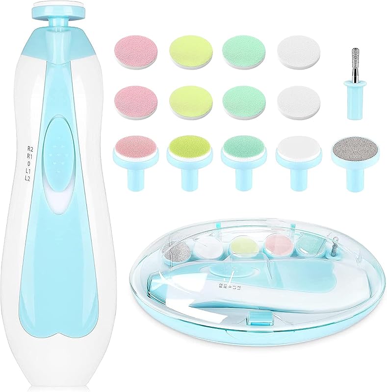 Electric Nail File Drill for Baby No Sharp Claws Hurt, 6 in 1 Safety Cutter Trimmer Clipper for Toes and Fingers (Blue)