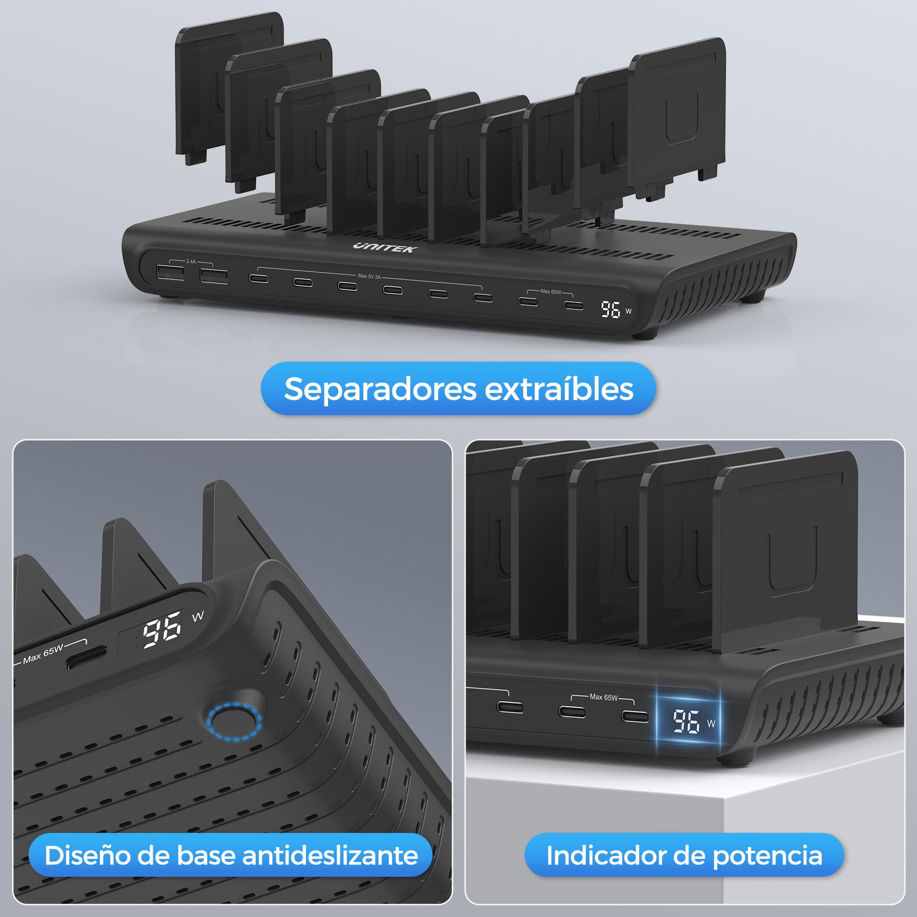 Unitek Estación de Carga multidis positivode 96 W con PD de 65 W
