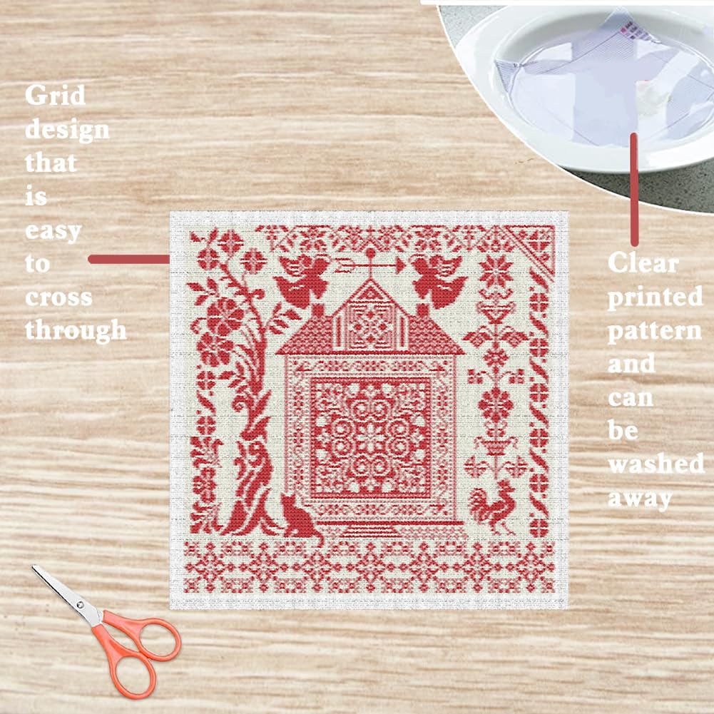 FREEBLOSS 11CT Cross Stitch Kits Country House Stamped Embroidery Kits with Instruction Cross Stitch Wall Hanging Kit for Needlepoint Adults Wall Art Decoration 18x18in/45x45cm
