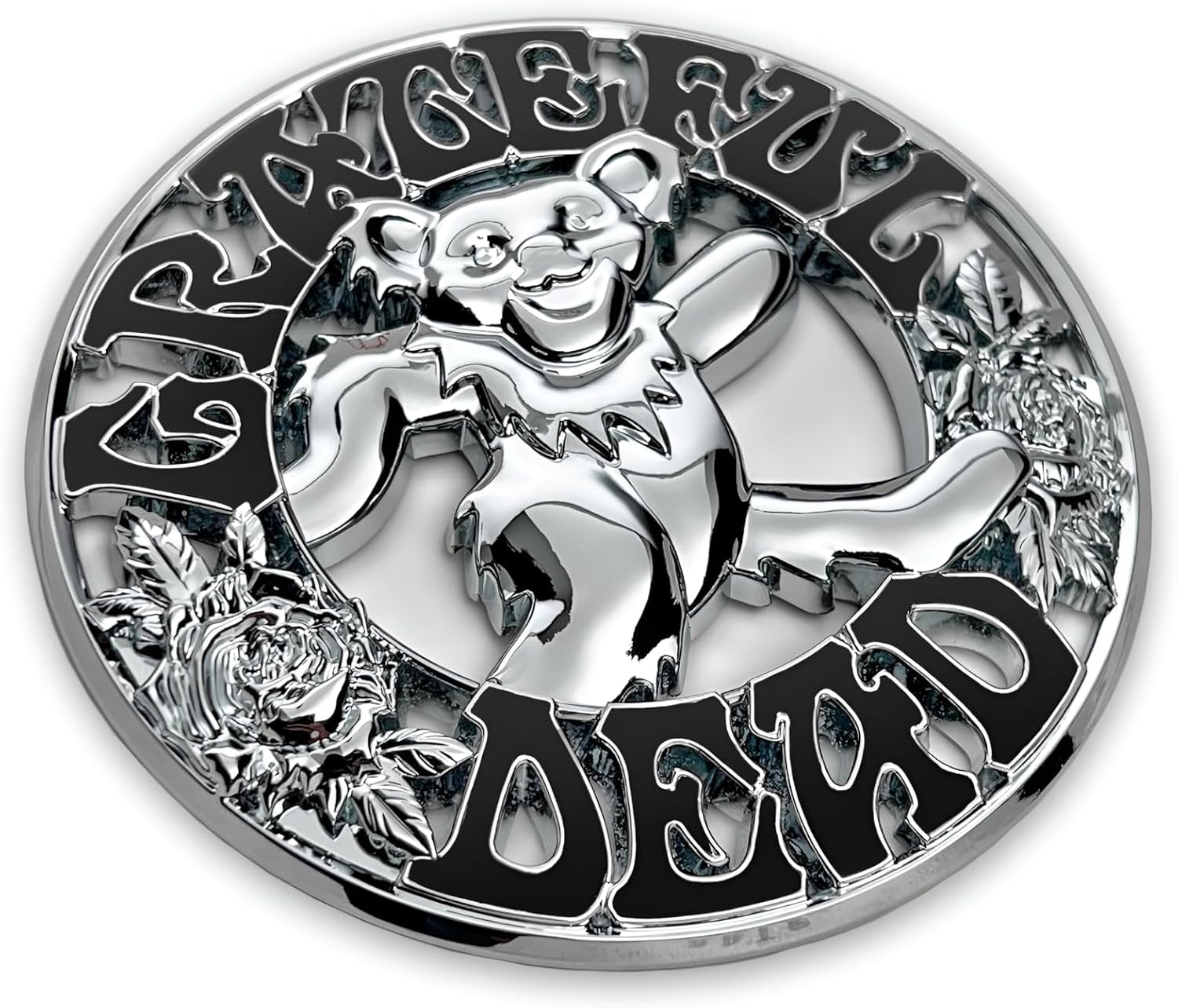 The Bear and Roses Car Badge Emblem in Red, Blue and Chrome – ABS Resin Composite, Chrome Finish 3D Decal for Vehicle Exterior