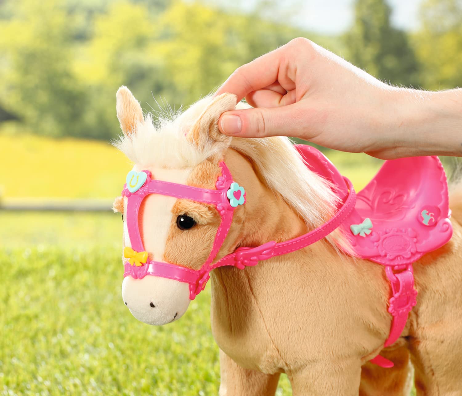 BABY born Zapf Creation 835203 My Cute Horse - Eletronisches Plüschpferd mit Lauf- und Soundfunktion, rosa Sattel, rosa Zaumzeug und Pins zum Dekorieren.