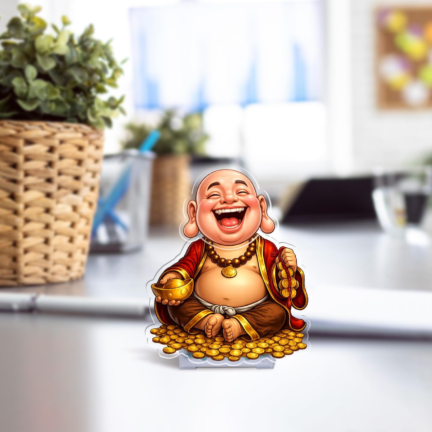 Laughing Buddha Moving Head Bobblehead Caricature for Home Decor, Office Desk, Living Room, Tabletop Decor & Car Dashboard | Solar Powered Shaking Head Buddha Gifting