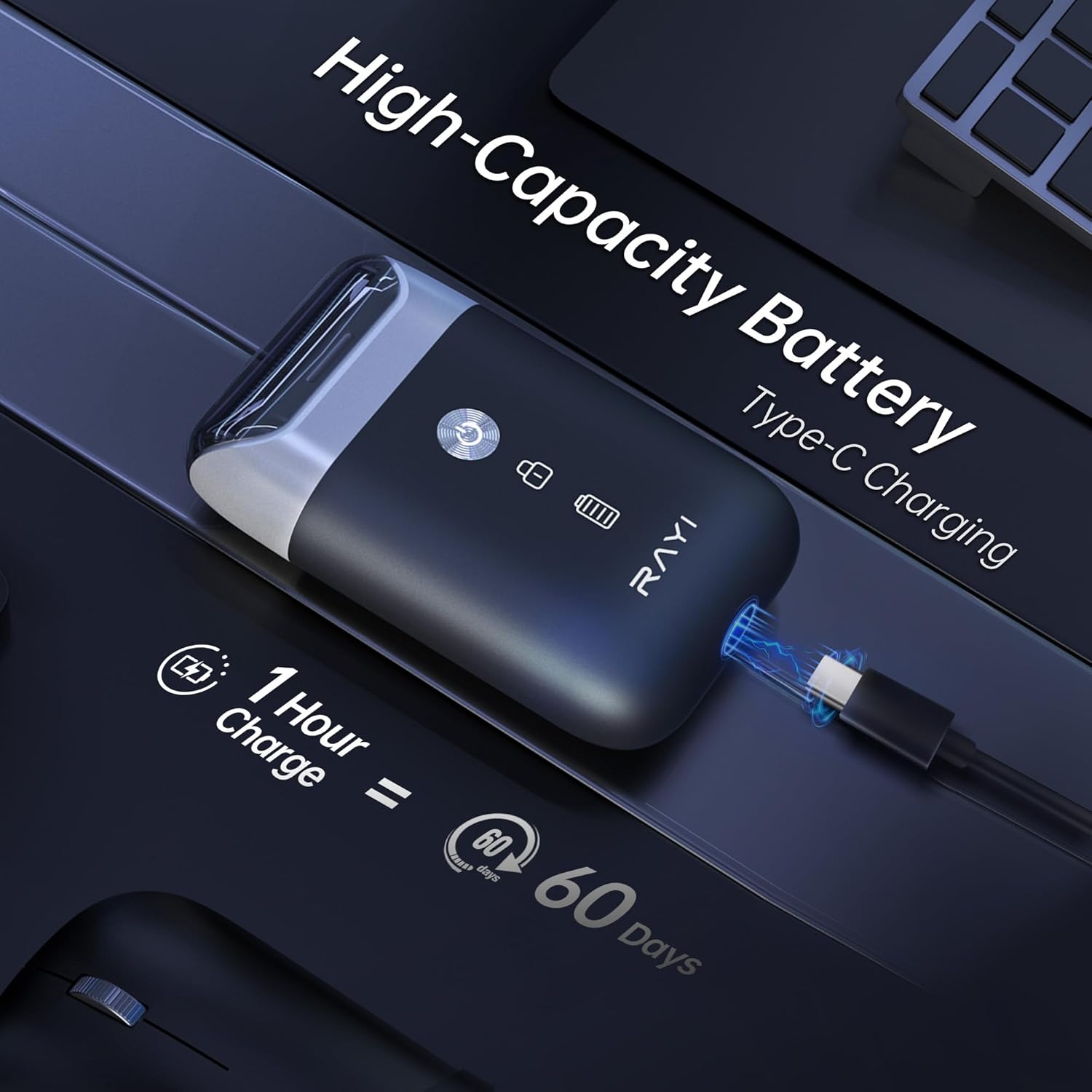 Portable Electric Razor for Men with 8,000 RPM Dual Floating Blade, 1H Charge for 60 Days, Type-C, IPX7 & Anti Pinch, Design for Daily/Travel Use, Electric Foil Shavers for Face, Black - Image 5