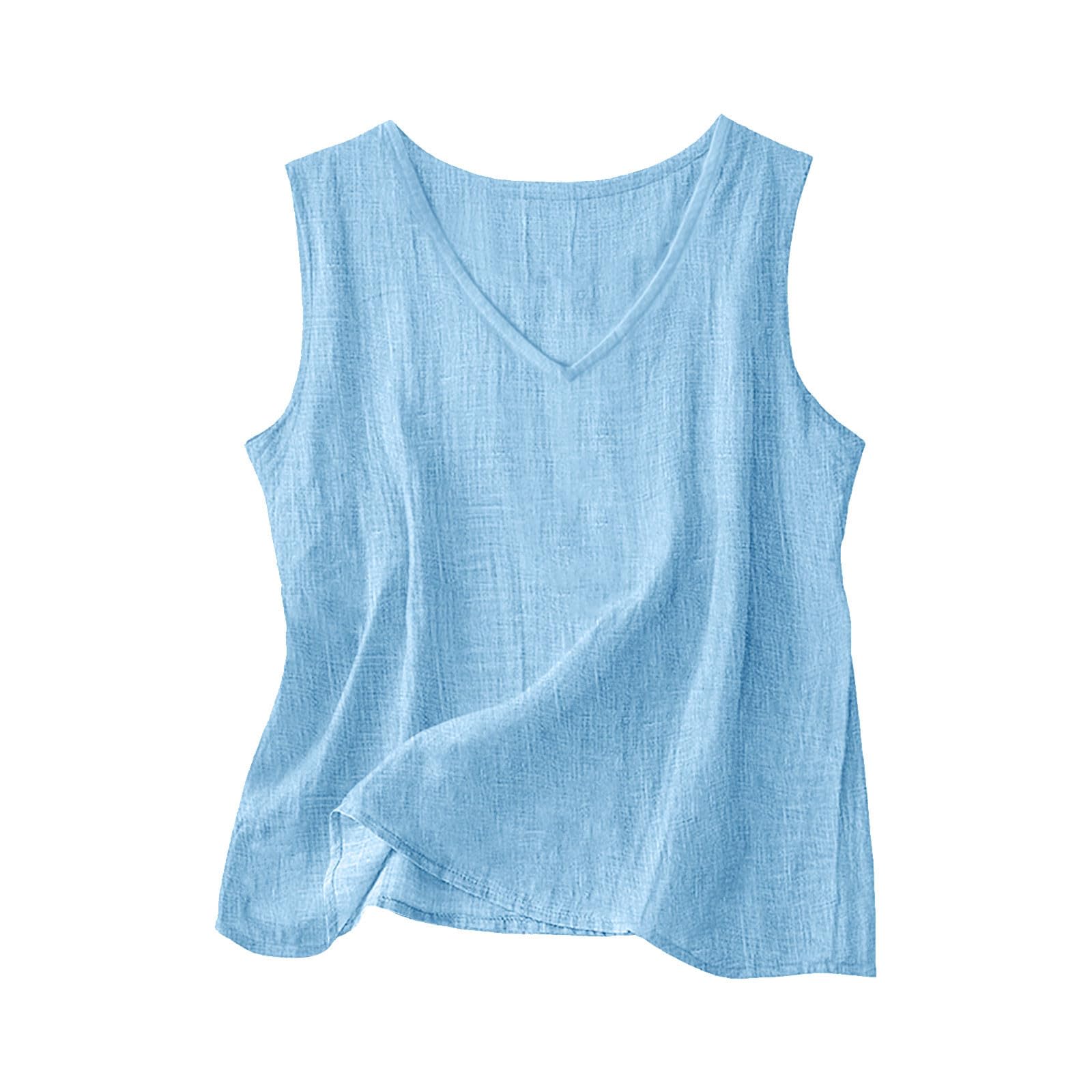 Leinen Top Damen Sommer,V-Ausschnitt Trägershirt Lässige Tank Top Leichte Sommertop Ärmellose Shirt Musselin Blusentop Baumwolle Trägertop Locker Damentops Strand Leinentop Hawaii Achselshirt