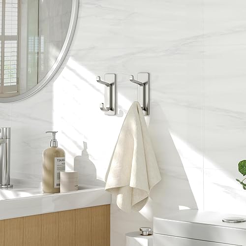 Miniatura 6 de Ganchos adhesivos para toallas ganchos de pared resistentes de 13 libras, para abrigobata en el baño, níquel cepillado, paquete de 6