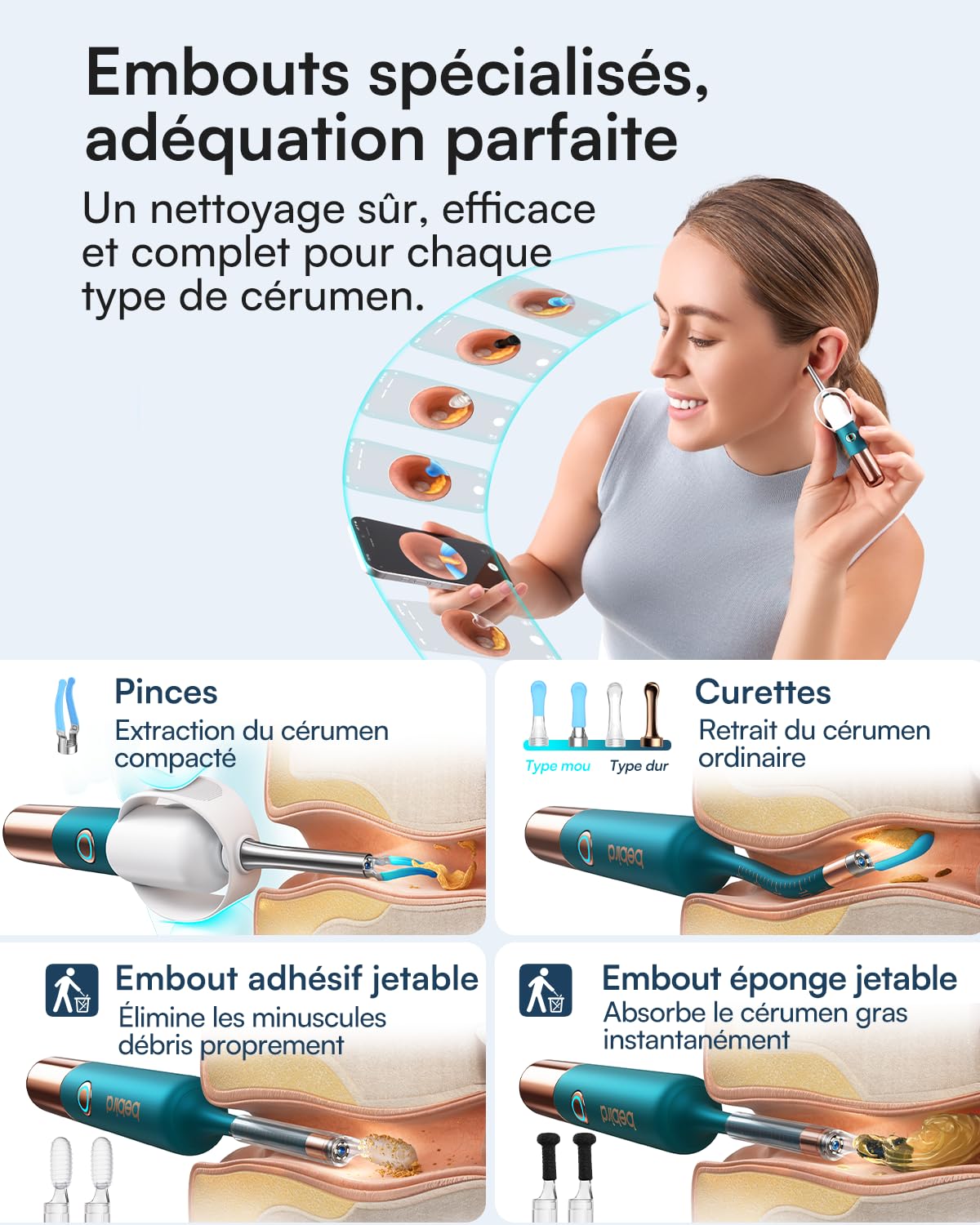 BEBIRD Earsight Ultra Camera Oreille Nettoyage - Otoscope oreille Flexible et Lumière - Kit d'ear cure pour Adultes & Enfants