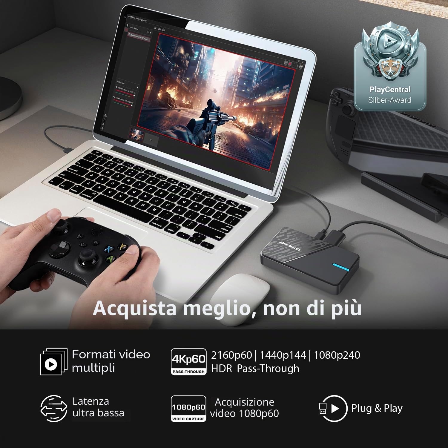 AVerMedia Scheda di acquisizione per streaming, passthrough HDR 4K60, registrazione video 1080p60, acquisizione di giochi per PS5, Xbox, Switch, PC, compatibile con Twitch, OBS, Windows, Mac - GC311G2