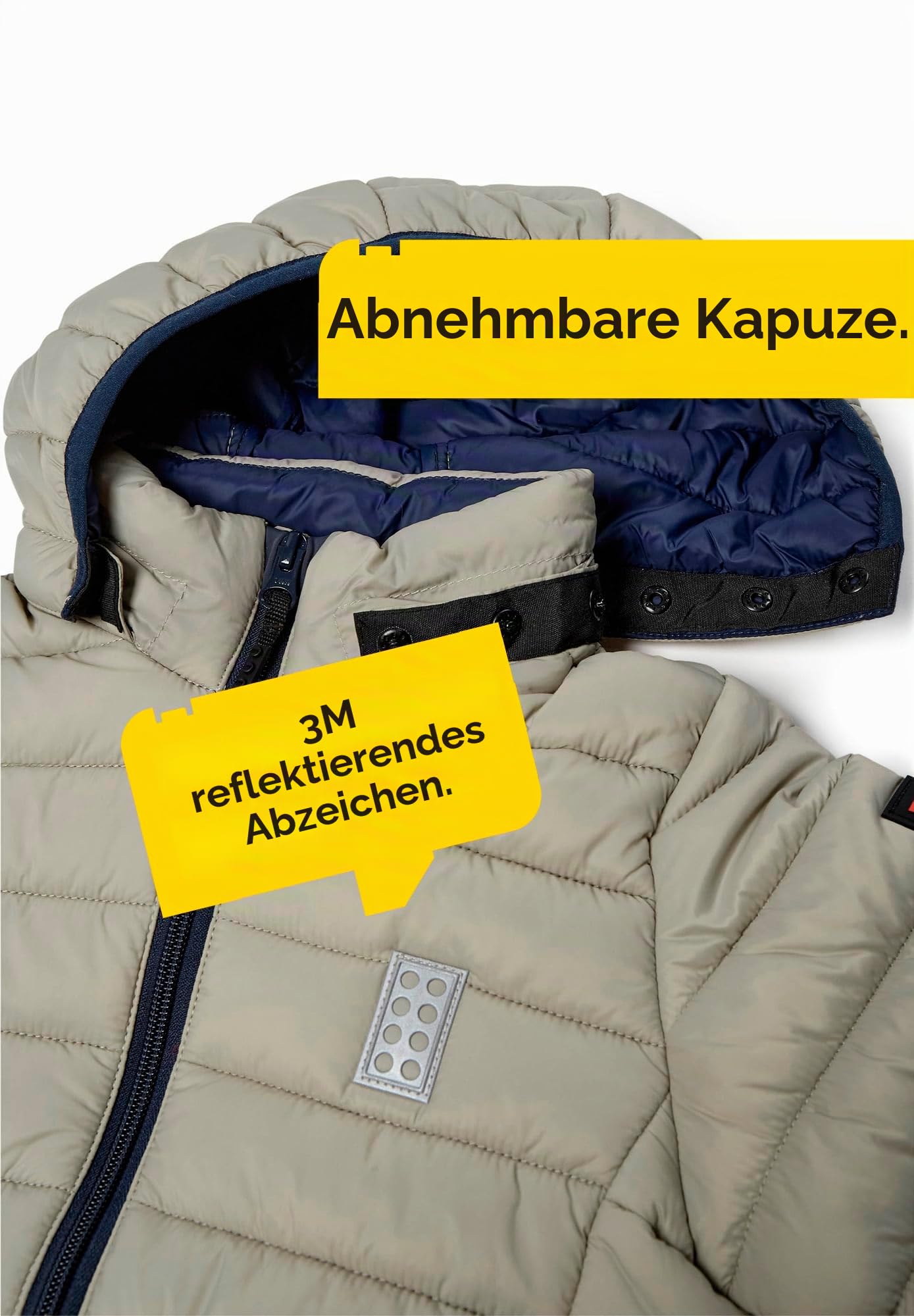 Kabooki LEGO® Gefütterte Jacke für Kinder - Winddichte Frühlings- und Herbstjacke mit Abnehmbarer Kapuze und Reflektoren | Bequeme LEGO® Jacke für Mädchen und Jungen