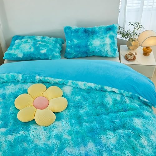Miniatura 58 de SUCSES Faux Fur Duvet Cover Set Twin Size, Tie Dye Rainbow Plush Shaggy Girls Bedding Set, Soft Velvet Fluffy Fuzzy Ombre Comforter Cover Set