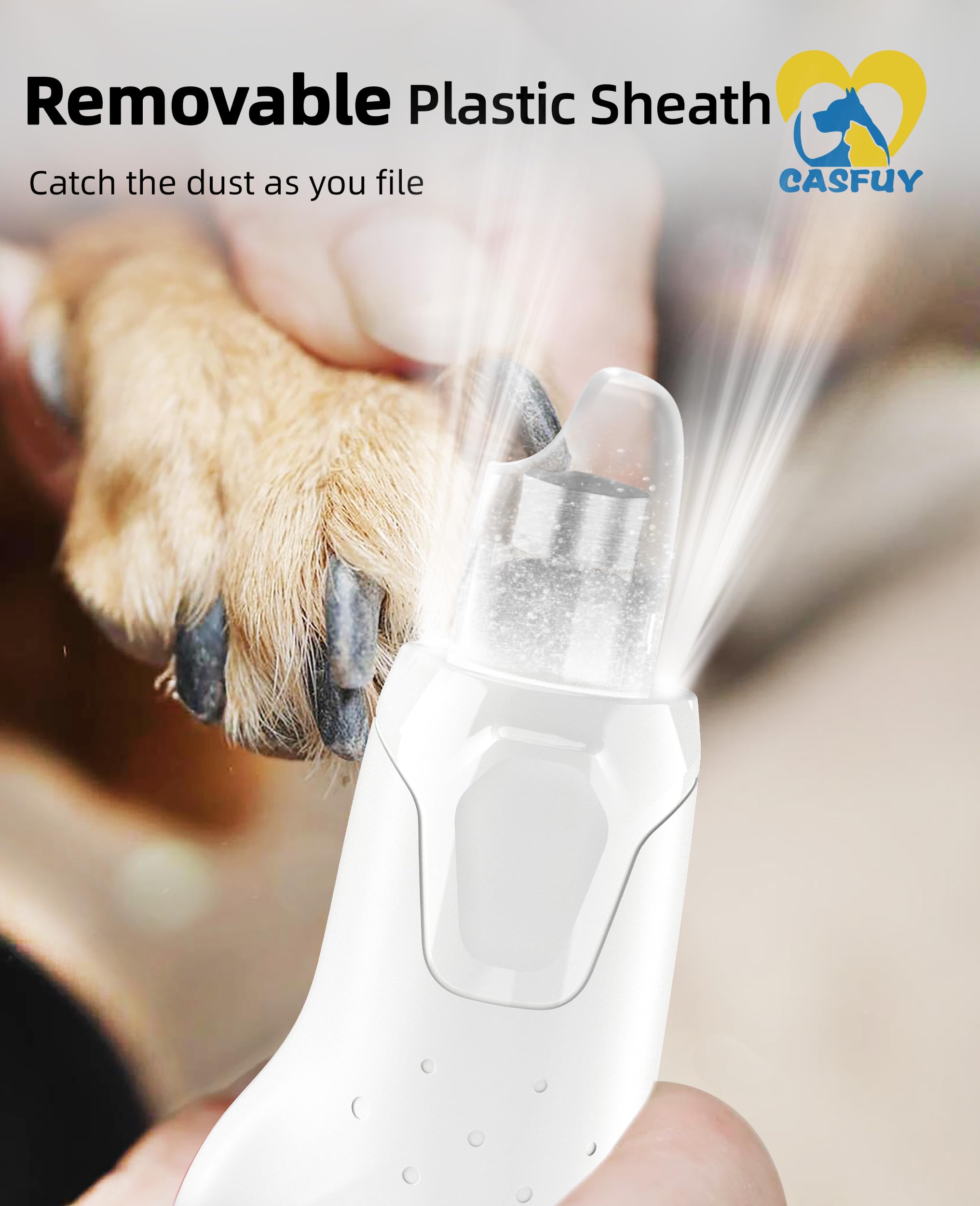 Casfuy Dog Nail Grinder Quiet - (45db) 6-Speed Pet Nail Grinder with 2 LED Lights for Large Medium Small Puppy Dogs/Cats, Professional 3 Ports Rechargeable Electric Dog Nail Trimmer with Dust Cap - image 6