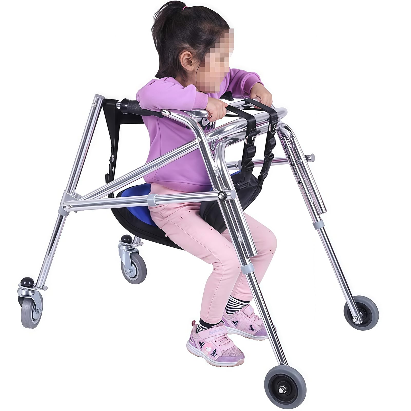 Andador plegable pediátrico ajustable con ruedas, andador ligero de aleación de aluminio para rehabilitación y ayuda a la movilidad