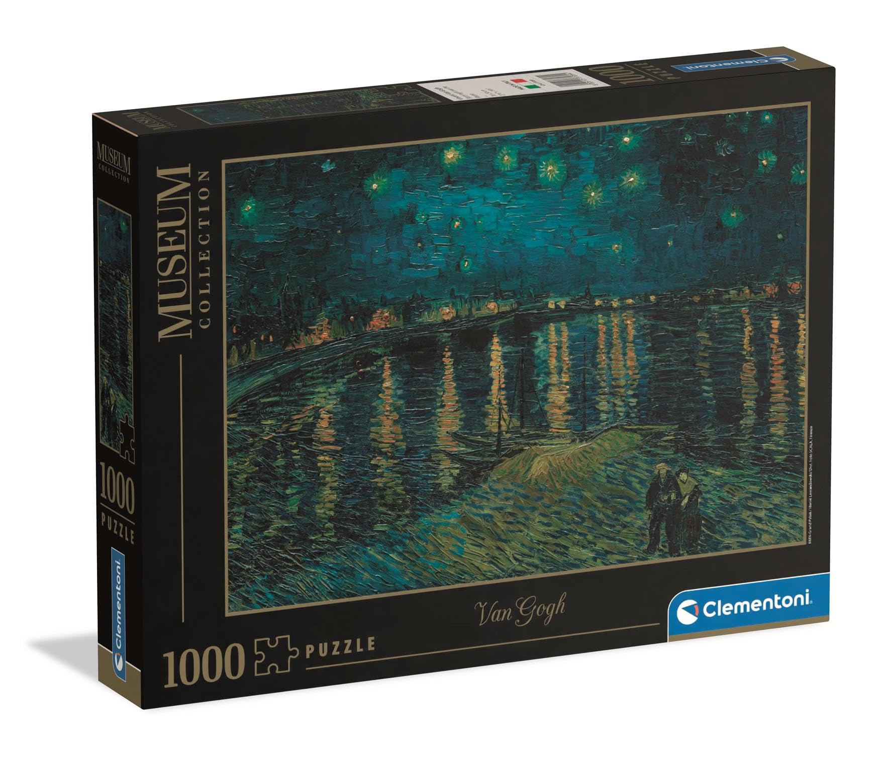 Clementoni - Puzzle Van Gogh 1000 Pezzi Arte, per Adulti e Ragazzi, Museum Collection, Tema Notte Stellata sul Rodano, con Poster Incluso, Compact Box, Idea Regalo Made in Italy, 70x50 cm, 37089