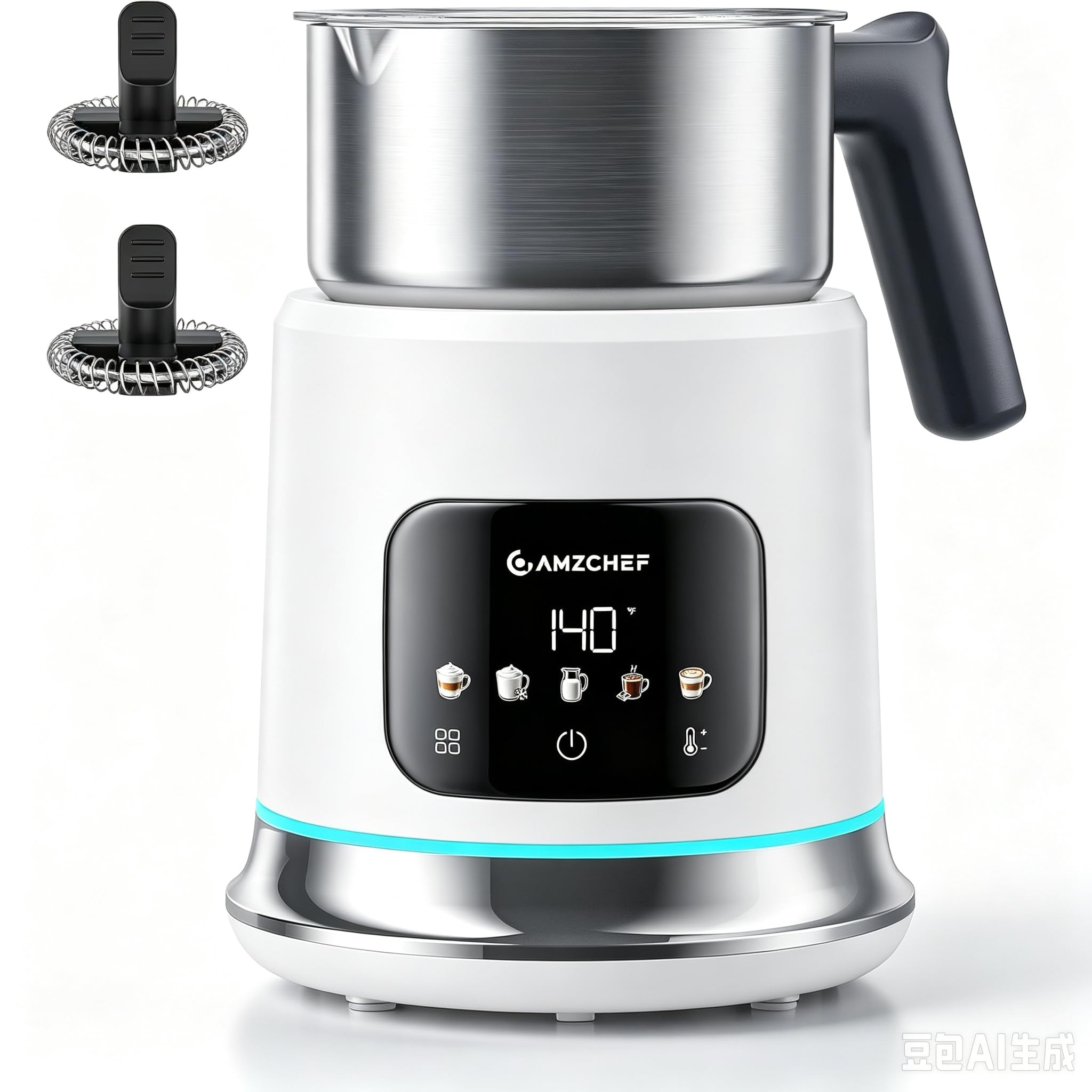 AMZCHEF Mousseur A Lait 4-En-1 | Chauffe Lait Electrique Avec Écran Tactile LED | Mousseur A Lait A Chauffage Par Induction 3D Chauffe Également Chocolat Et Lait Pour Lattes, Cappuccino et Mochas
