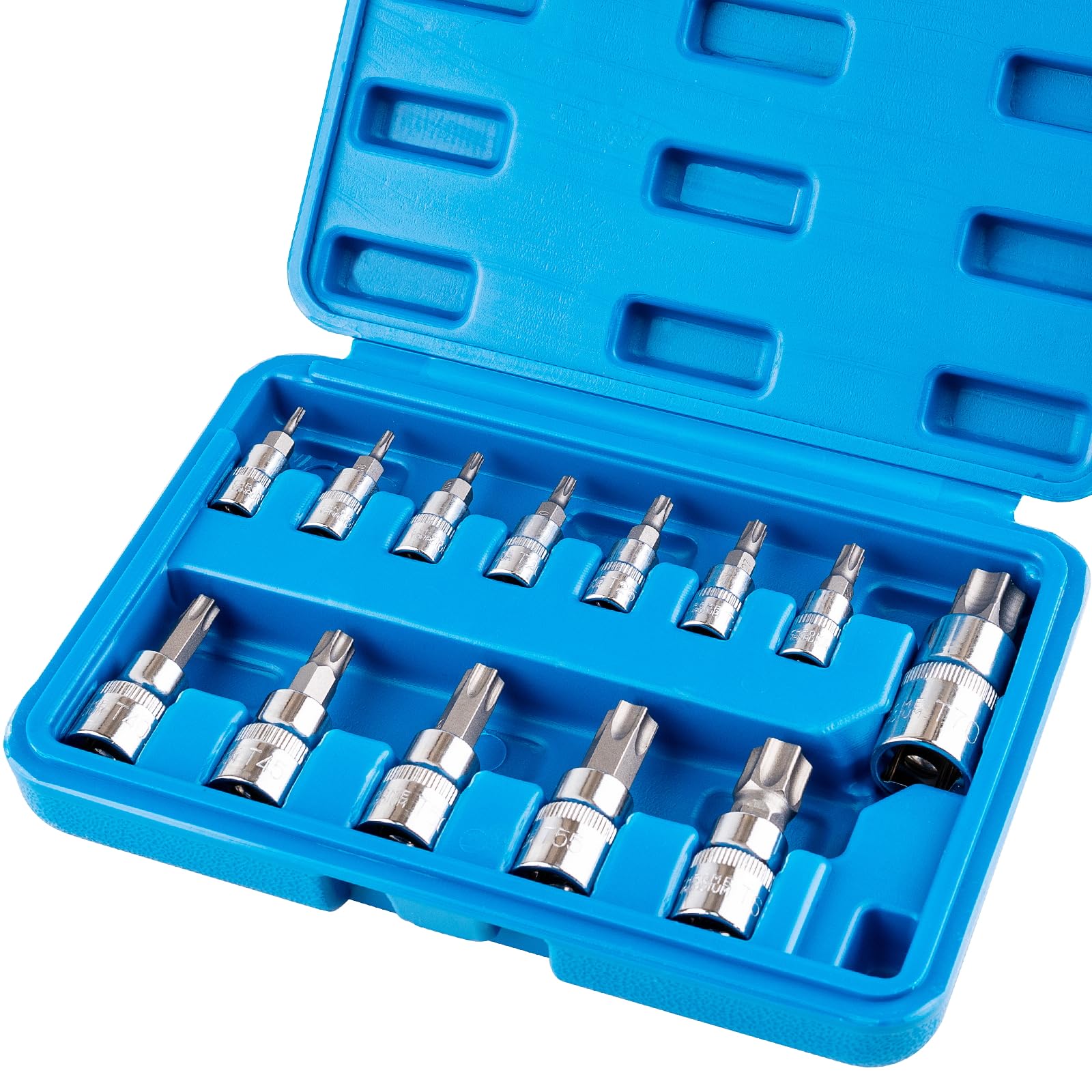 Gickbusus 13-piece Torx Socket Set, T8-T60 Star Bits Kit with 1/4", 3/8", 1/2" Drive, S2 Steel & CR-V Construction, Built for Automotive, Furniture &