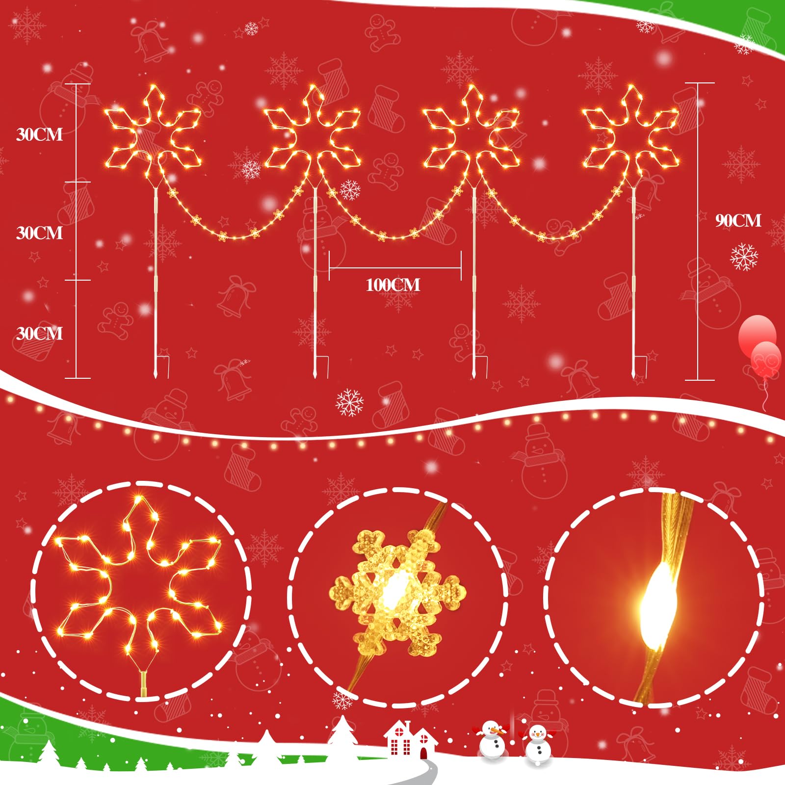 Quntis 176 LEDs Decoration Noel Exterieur, Flocon de Neige Decoration Blanc Chaud, IP65 Etanche Noël Lumineux avec Fonction Mémoire & Minuterie, Deco Noël pour Jardin Chemin Cour