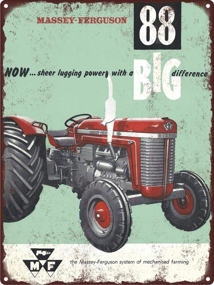 Pzecaru Vintage Retro Tractor Poster Metal Sign Massey Ferguson 88 Tractor Farm Wall Iron Painting Retro Plaque Decoration Metal Poster For Garage Family Warehouse Garden Shops Hotels 12x18 Inch