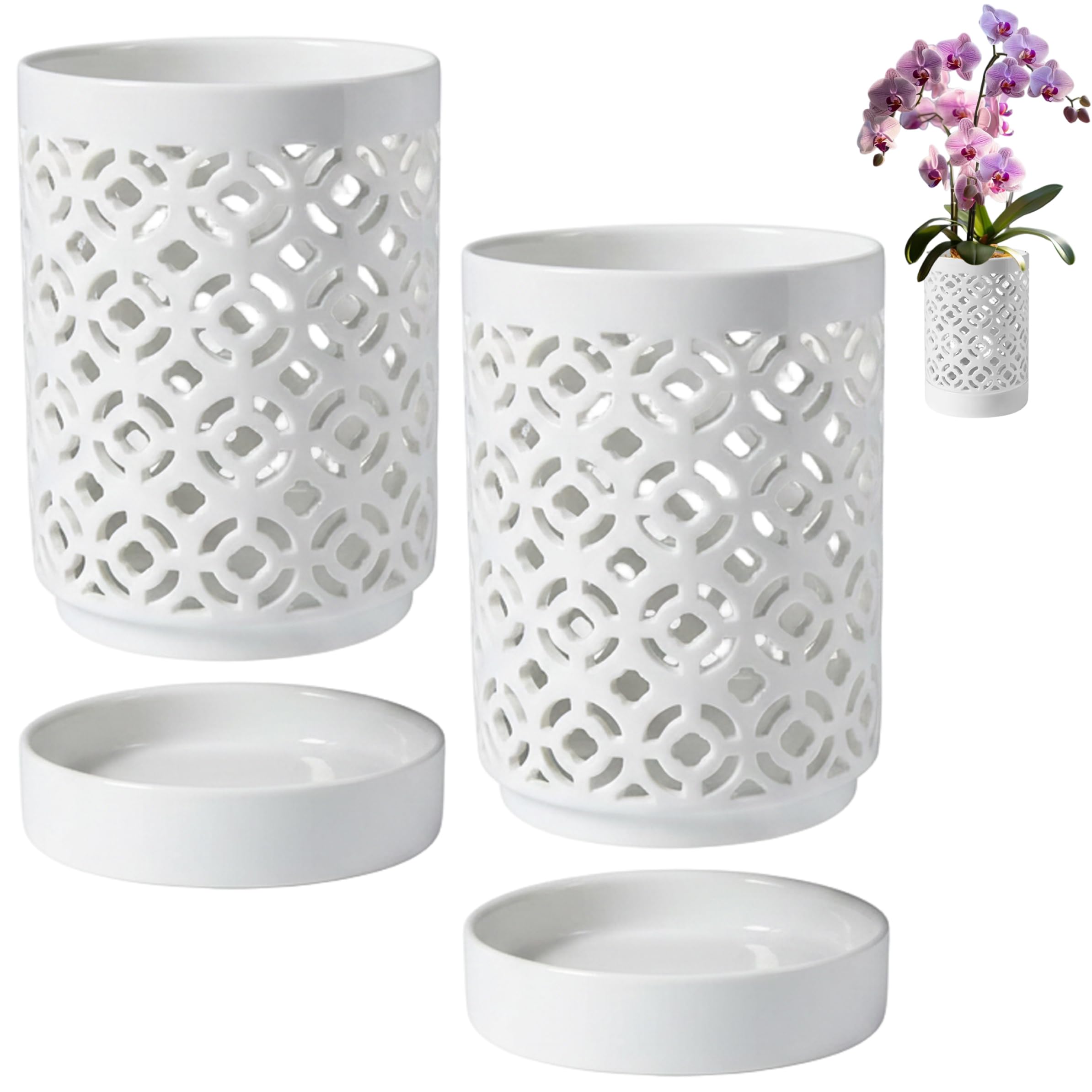 Pots pour orchidées à double drainage en céramique ajourée fleur de prunier