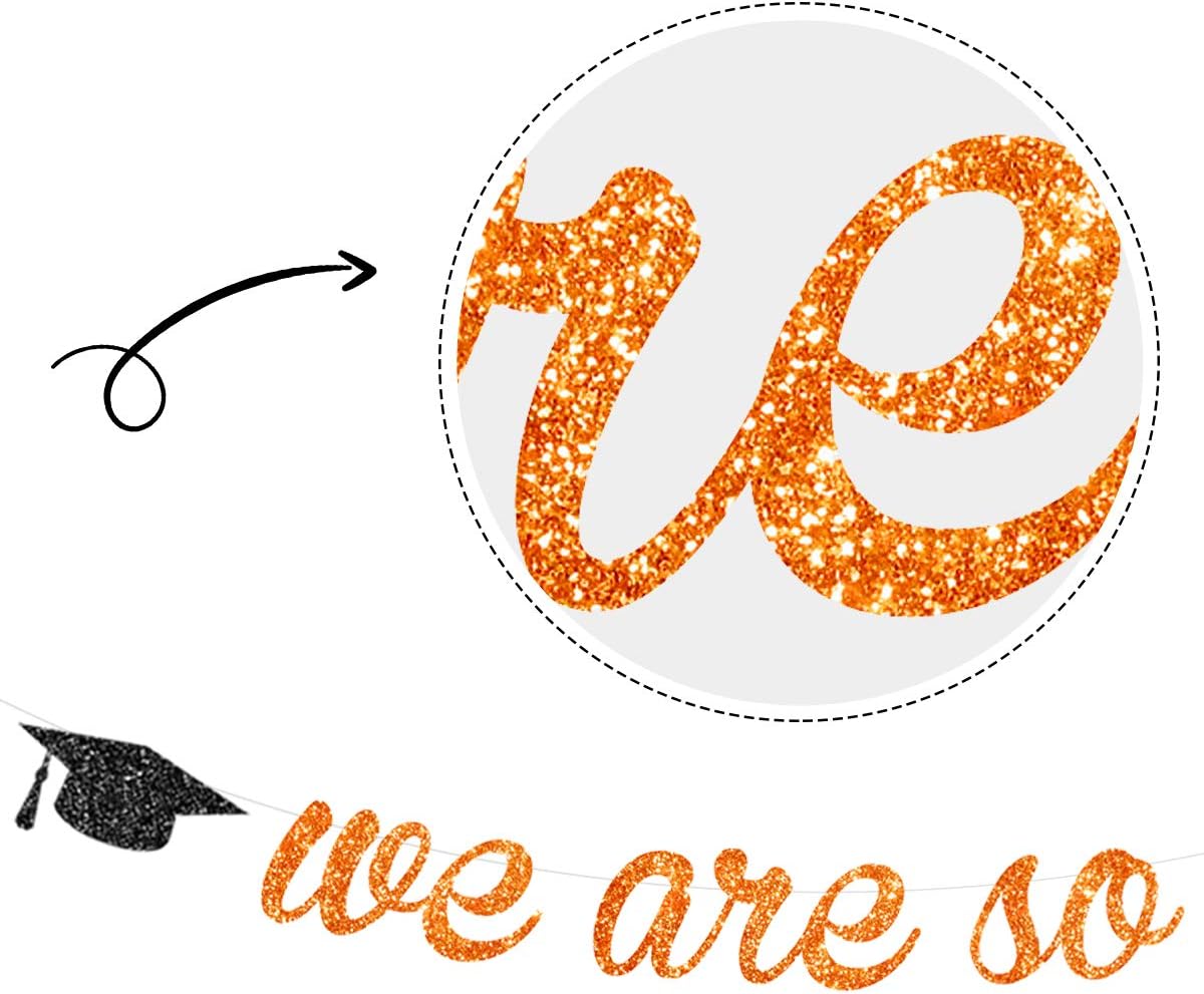 Orange We are So Proud of You Banner Glitter Orange and Black Grad Cap Garland for 2026 Senior High School College Graduation Grad Party Supplies