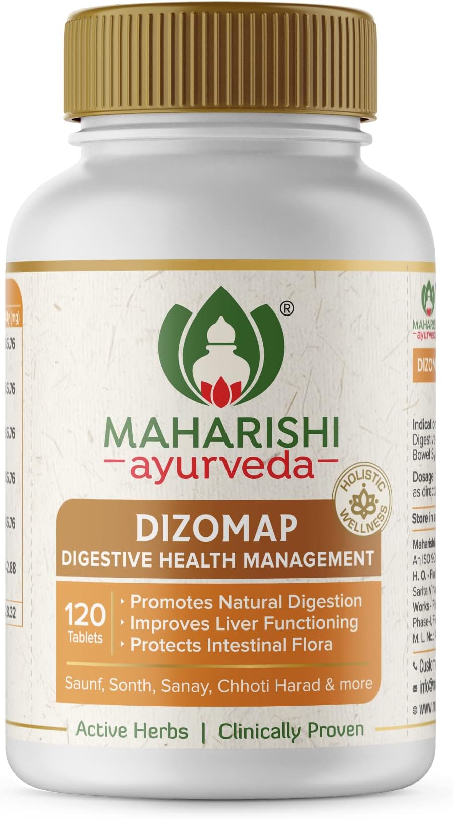 Digestion Tablets Dizomap I Benefits Of Saunf, Sonth, Sanay, Chhoti Harad & Ayurvedic Herbs (120 Tablets (Pack of 1))