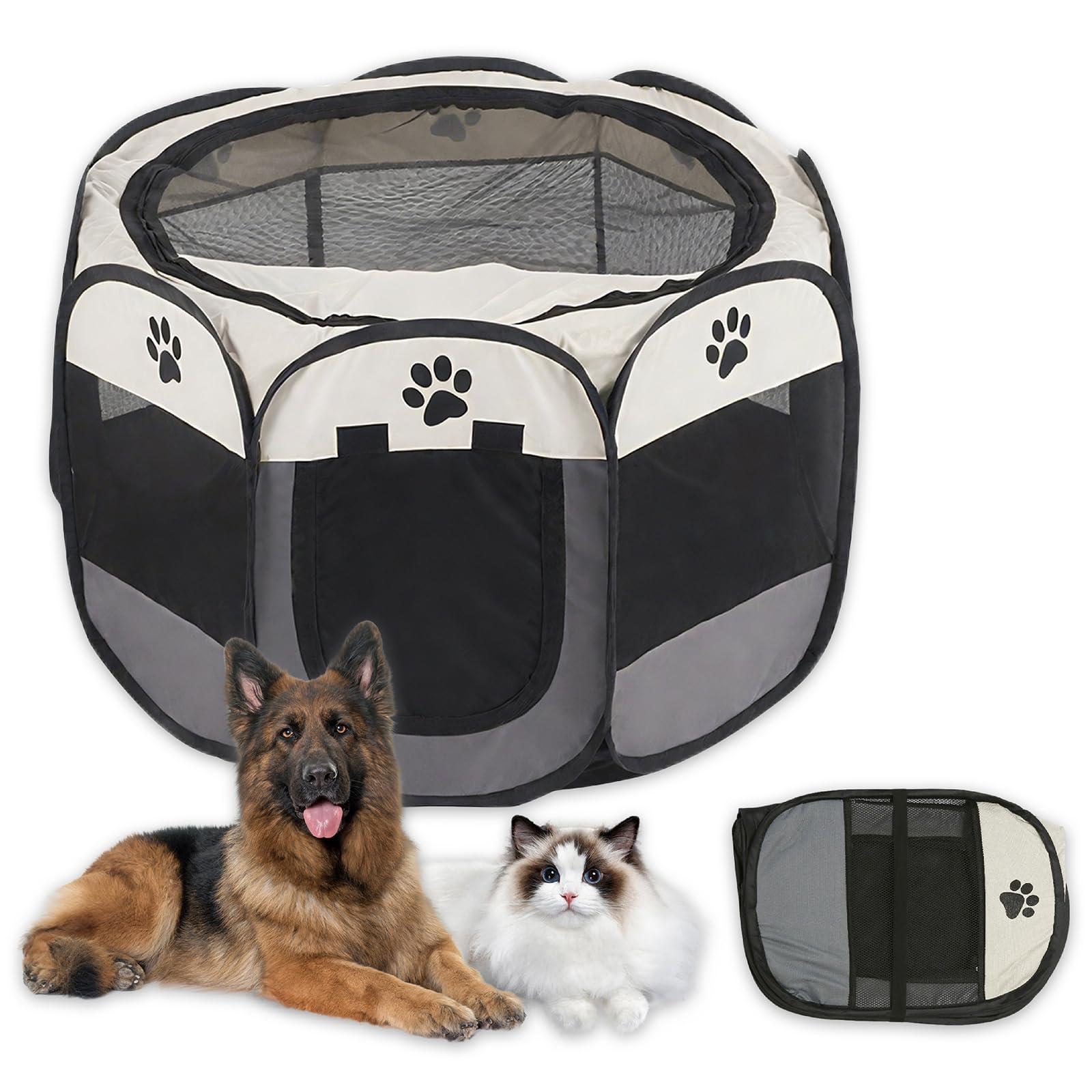 Black Foldable Waterproof Puppy Cat Playpen with Net Cover Indoor Outdoor 72 x 72 x 45 cm
