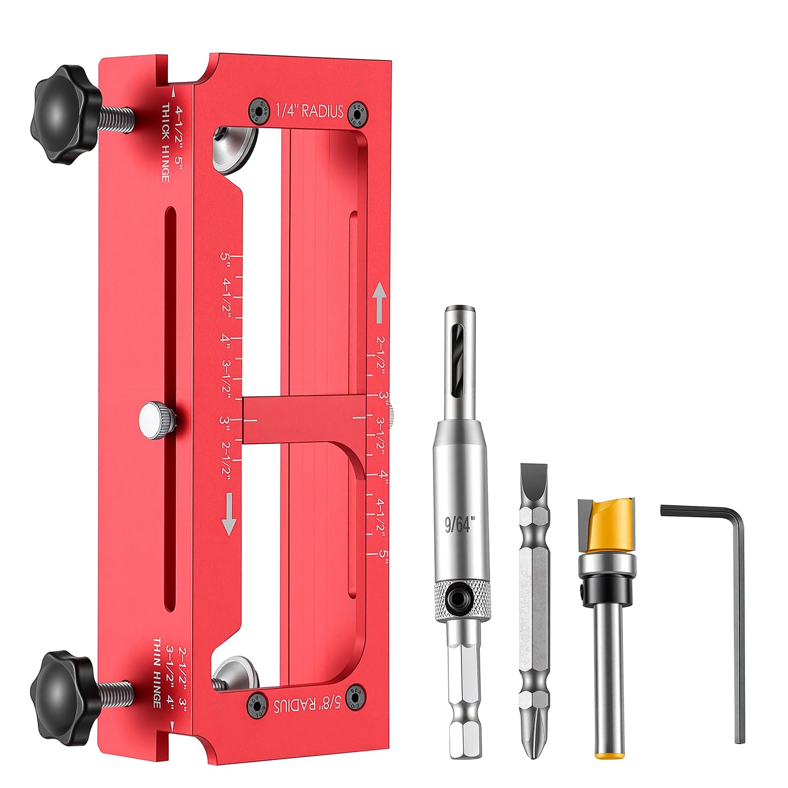 Hondong Red(Door Hinge Jig) Door Hinge Jig, Aluminum Alloy Hinge Jig For Router, Door Hinge Mortiser Jig, Hinge Mortise Installation Template, Woodworking Hole Opener Fits 2.5" To 5" Length, 5/8" Radius And Square Corner Types