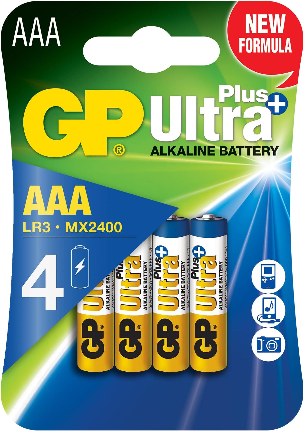 GPBatteries AAA Ultra Plus Alkaline Battery - Chrome/Black/Red (Pack of 4)
