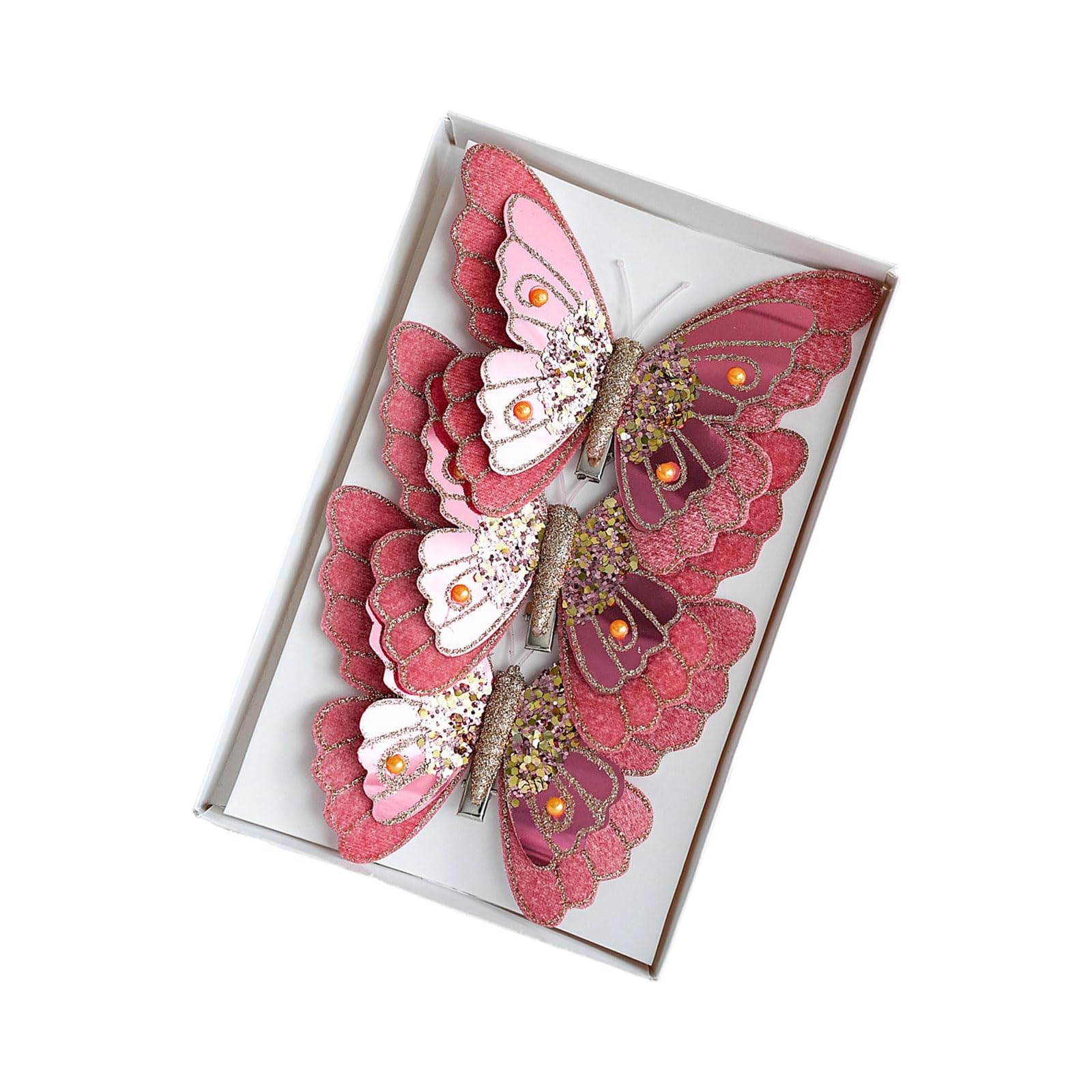 Delicate Two Tone Butterfly Ornaments Set of 3 Ideal Seasonal Hanging Decorations for Christmas Decor and Wrapping Easy Install Holiday Accessories