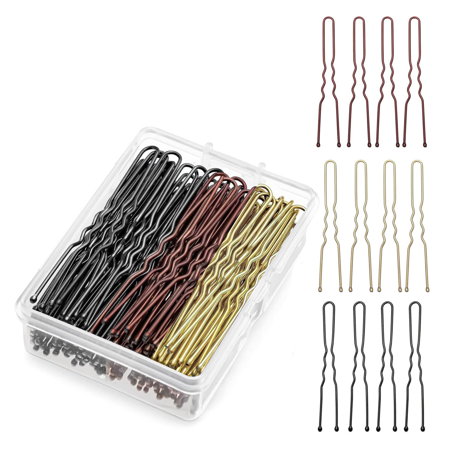 Horquillas en Forma de U 300-900 Unidades, Horquillas para Buns 6 cm con Diseño Ondulado para Recogidos con Caja para Mujeres, Damas y Niñas