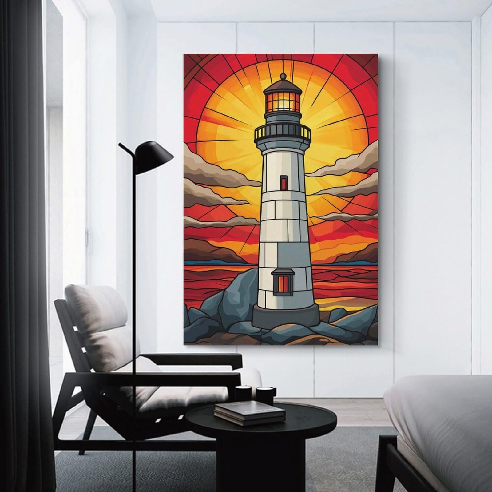 Junmoney Lighthouse Sunset Home Decor Wall Art, 24x36inch(60x90cm), for New Homes, Bedrooms Or Workspaces, Gift Idea for Housewarming And Birthdays