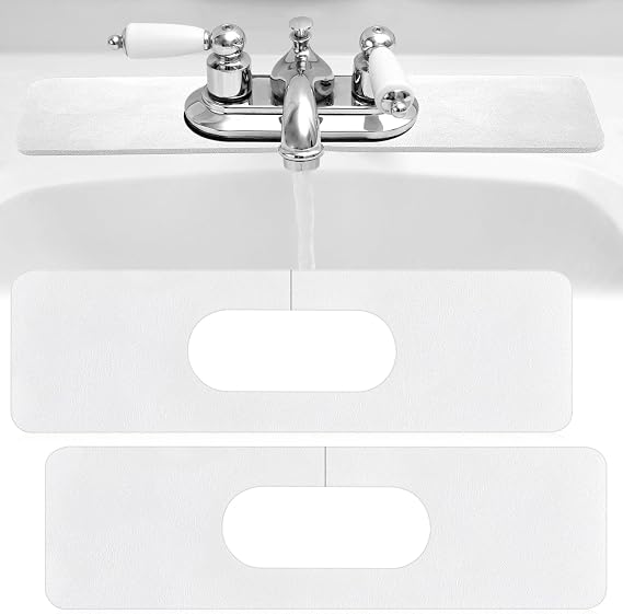 Tioncy 2 Pcs Faucet Mat Sink Splash Guard Oval-hole Oval Splash Pad for Kitchen Sink Oval Base Diatomite Faucet Mat for Bathroom Absorbent Mat Splatter Screens (White)