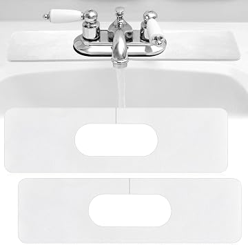 Tioncy 2 Pcs Faucet Mat Sink Splash Guard Oval-hole Oval Splash Pad for Kitchen Sink Oval Base Diatomite Faucet Mat for Bathroom Absorbent Mat Splatter Screens White