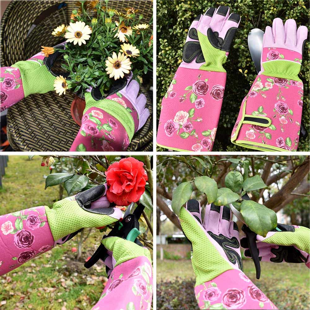 Gartenhandschuhe mit langen Ärmeln für Gartenarbeiter, zum Beschneiden und zum Schutz vor Stürzen, blumenmuster, Medium