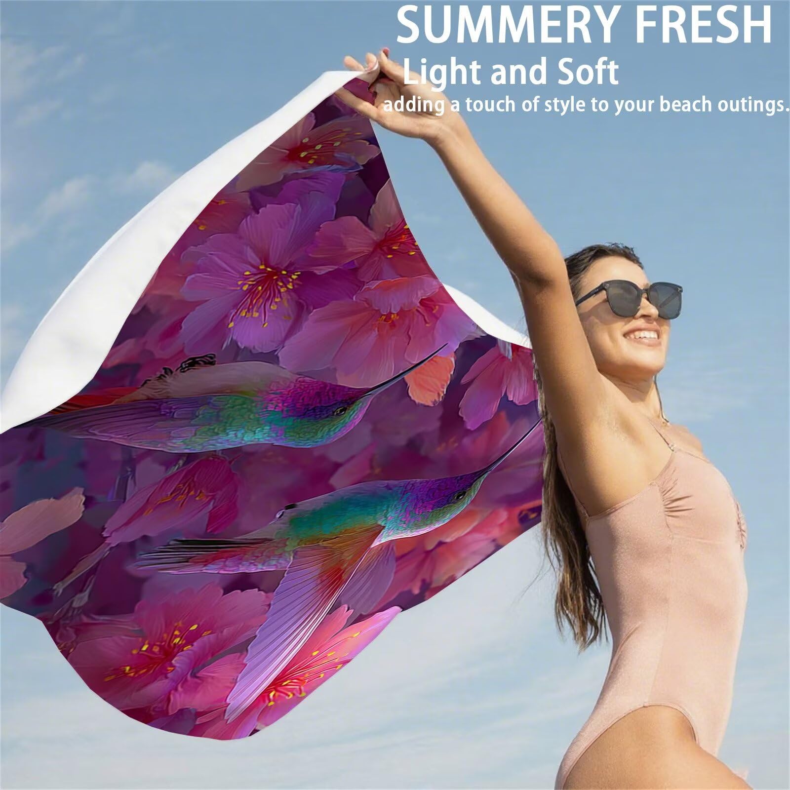 Ręcznik plażowy z mikrofibry 85 x 170 cm prześcieradło plażowe przeciw piaskowi ptakom ręcznik plażowy XXL kwiatowy ręcznik plażowy szybkoschnący, miękki ultrachłonny szybkoschnący do podróży, sauny