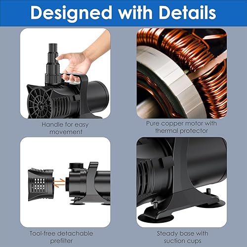 Miniatura 3 de AquaMiracle Bomba de agua sumergible de 1800 GPH con certificación UL con cable de 20 pies, adaptadores y bolsa de filtro, bomba de fuente de agua