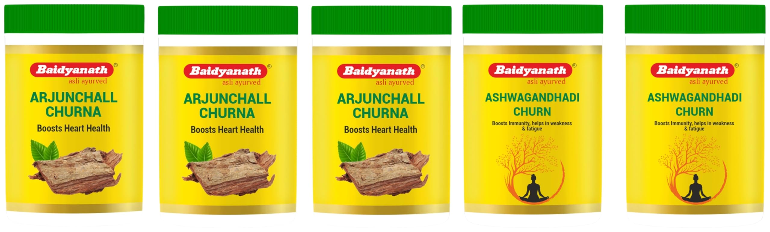 Baidyanath Ashwagandhadi Churna - Made with Ayurvedic Herbs to Combat General Debility - 100g (Pack of 2) & Baidyanath Arjunchall Churna - 100 g (Pack of 3)