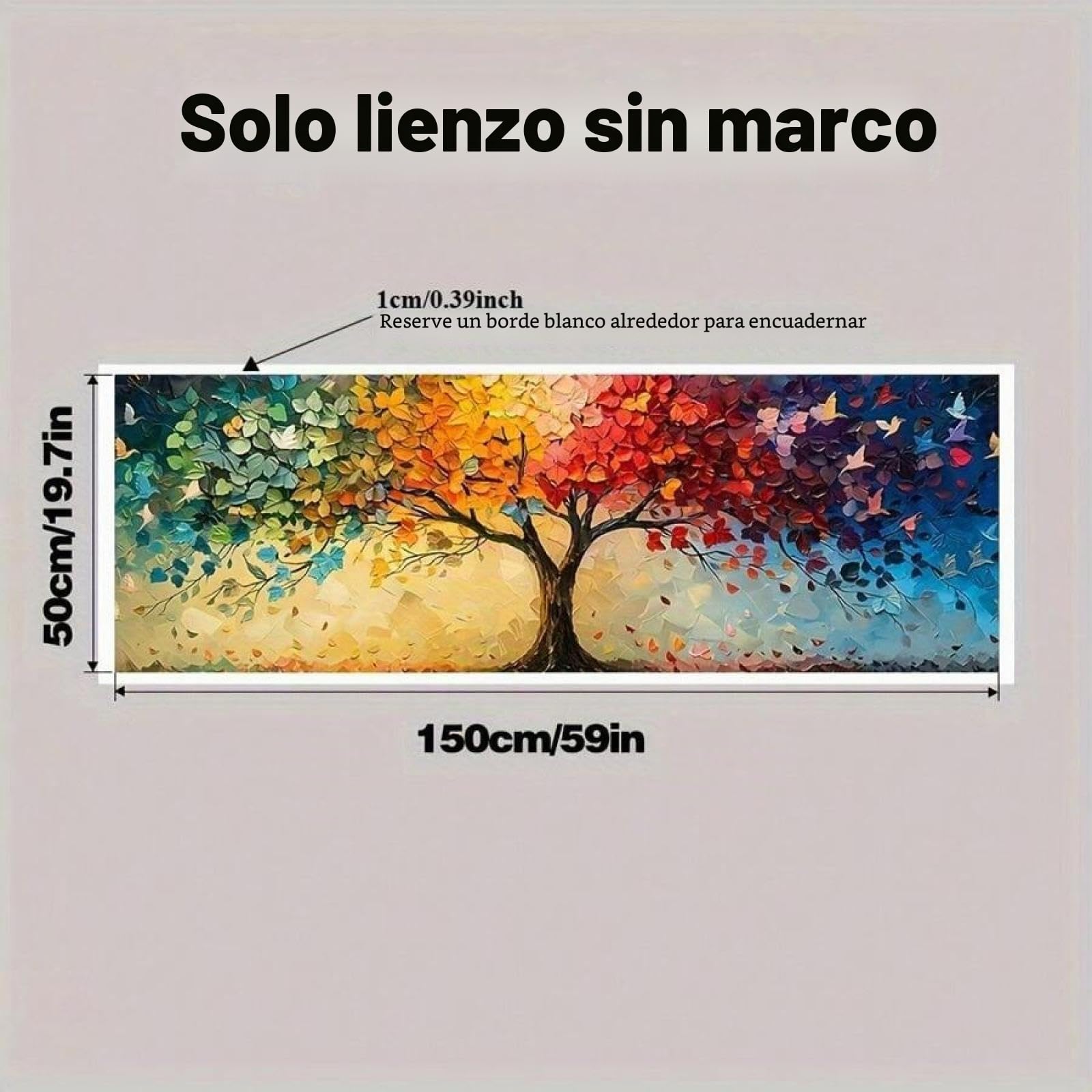 XBTYKPB Cuadro de gran árbol de la vida con diseño geométrico contemporáneo, primavera, verano, estaciones, paisaje, lienzo, arte de pared, impresiones, póster, marco de 50 x 150 cm