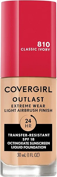 Covergirl Outlast Extreme Wear 3-in-1 Full Coverage Liquid Foundation, SPF 18 Sunscreen, Classic Ivory, 1 Fl. Oz.
