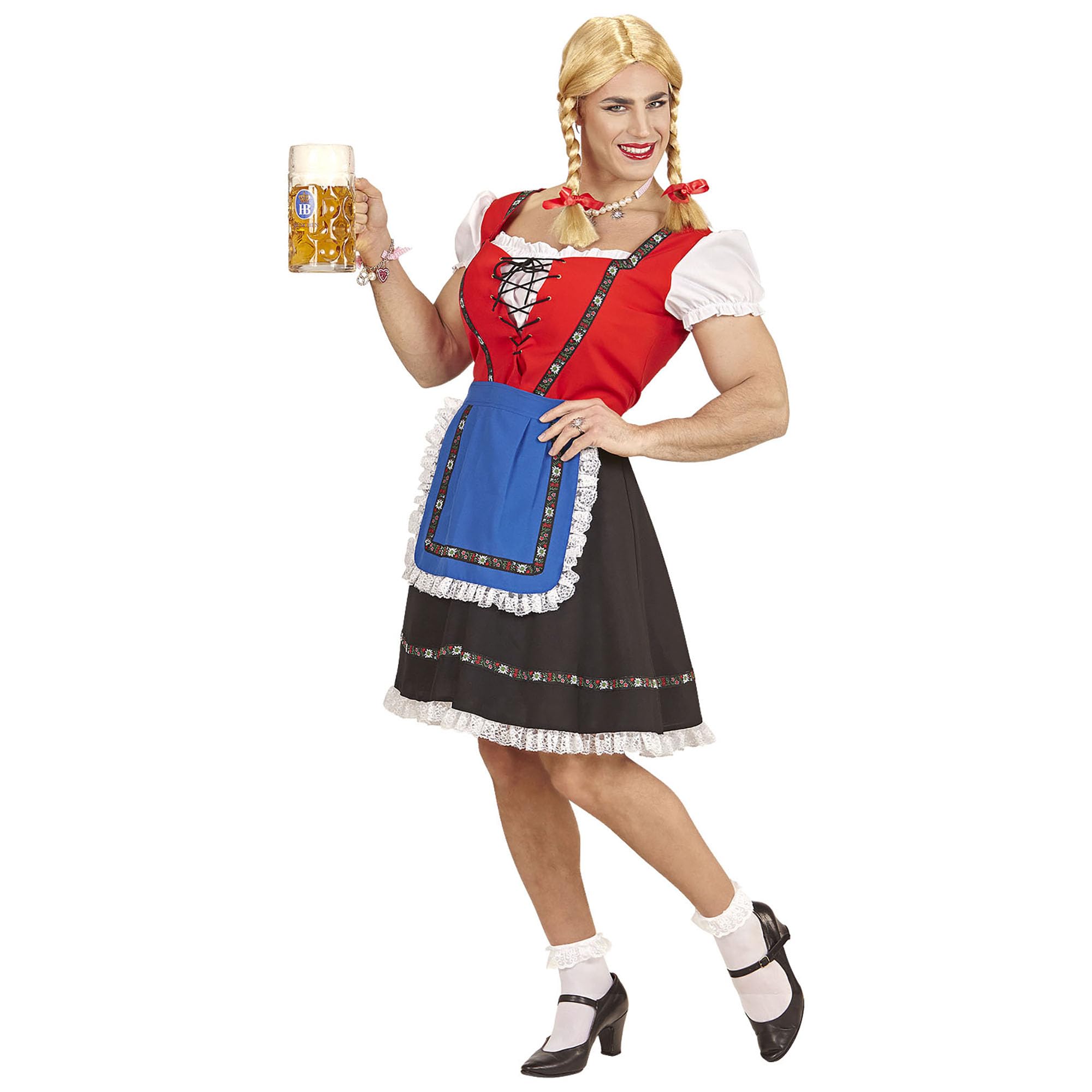 W WIDMANN MILANO Party Fashion - Kostüm Bayerin für Männer, Trachtenkleid, Bierfest, Volksfest, Junggesellenabschied, Fasching