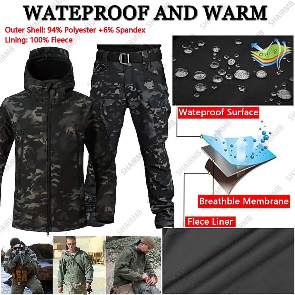 Chaqueta TáCtica para Hombre Y Pantalones de Combate Colocar, TáCtico Militar Uniforme de Combate, Impermeable Pantalones de Chaqueta Softshell, Caza Uniforme Militar ACU
