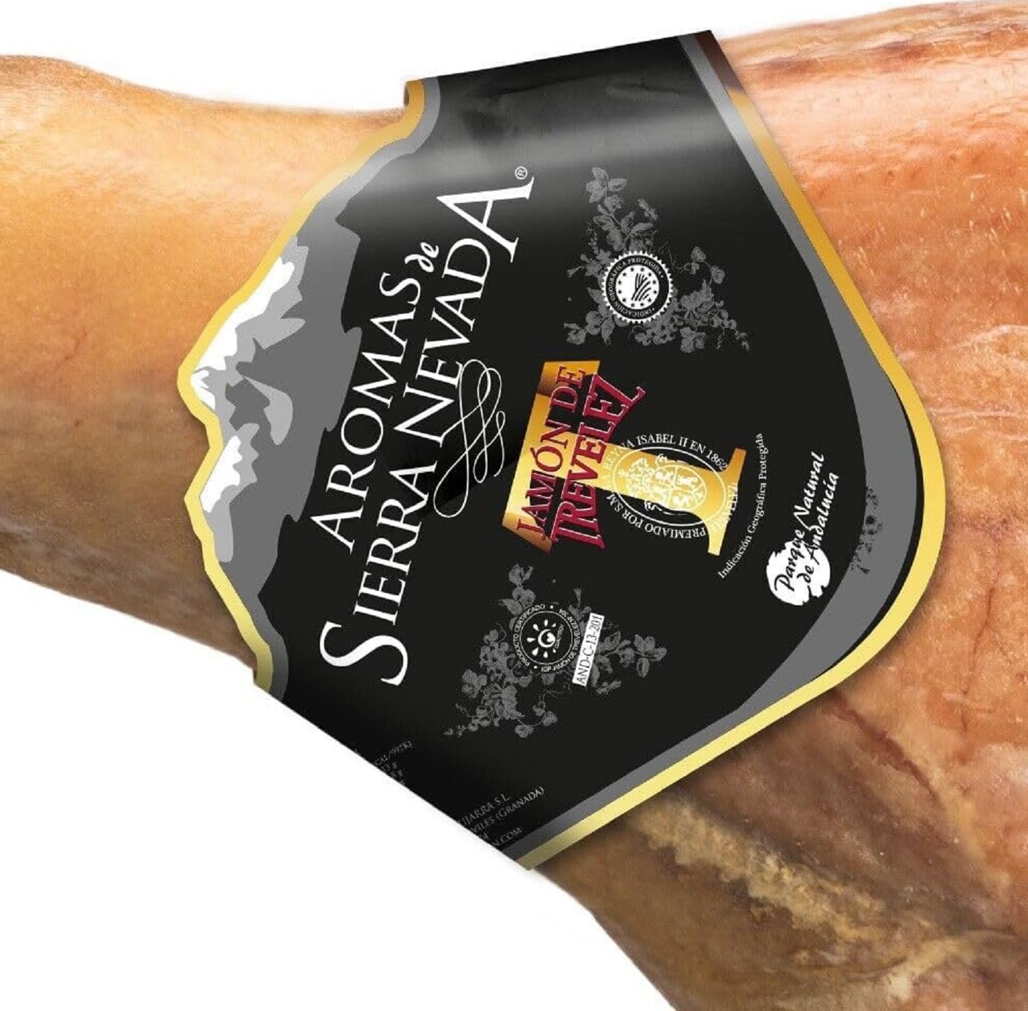 LalolaGourmet I Prosciutto Serrano Spagnolo -Trevélez I.G.P 7.5/8 kg Etichetta BLU, Stagionatura Naturale 100% Minima 17 Mesi, Senza glutine, Senza additivi