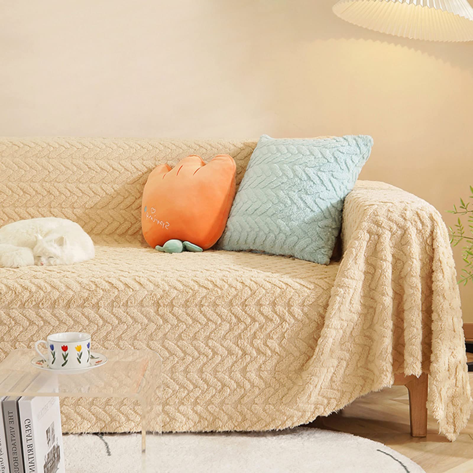 Housses de canapé peluche épaissie 180x360cm jeté de lit et couverture réversible