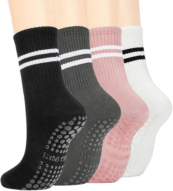4 Pairs Women's Non-Slip Yoga Socks for Pilates, Ballet & Fitness